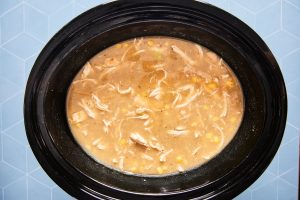 white chicken chili in the slow cooker