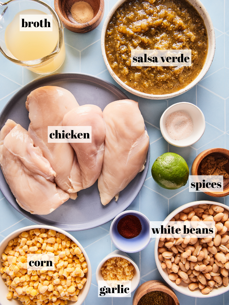 ingredients with text overlay for white chicken chili