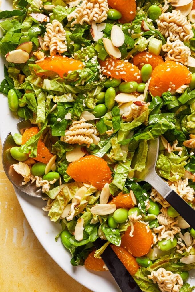 big platter of mandarin orange salad with ramen