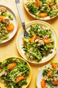 plates of mandarin orange salad with forks