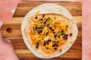 tortilla with filling for taco pinwheel